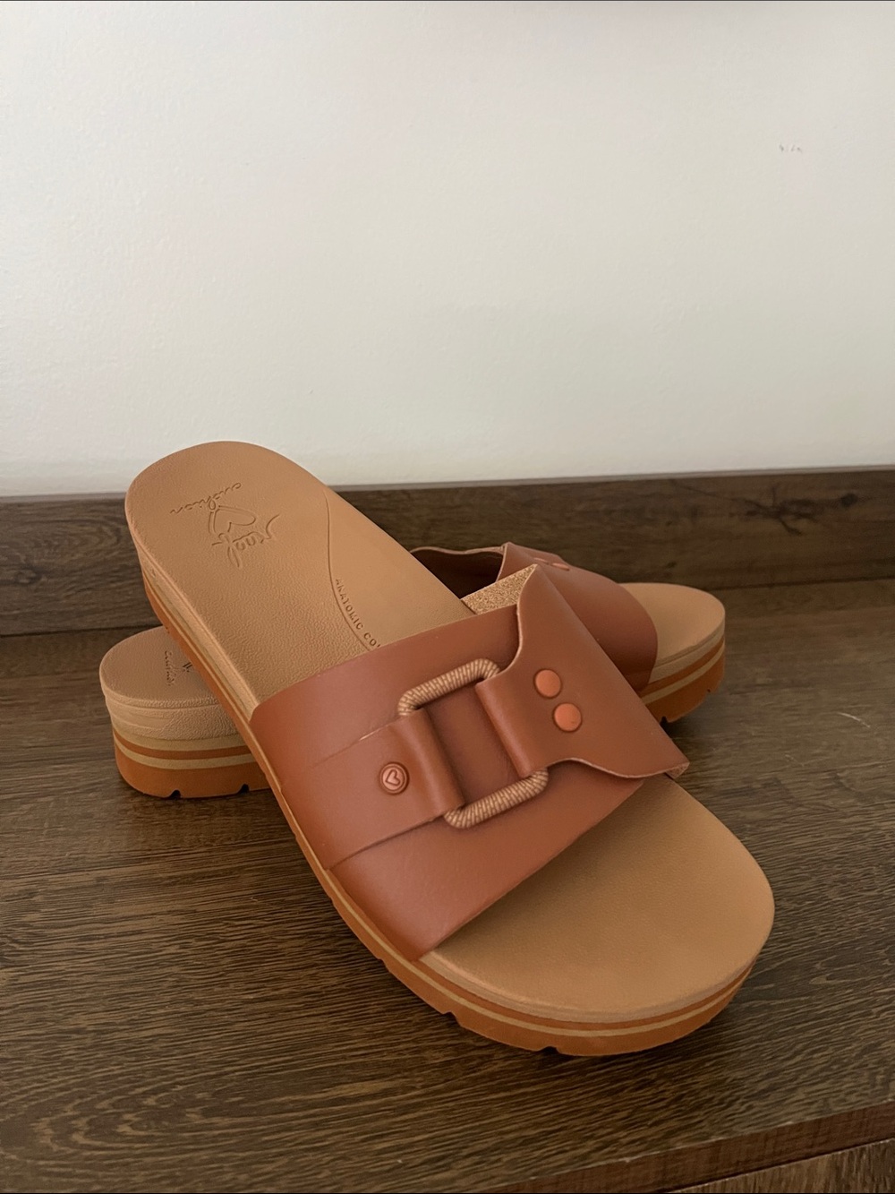 Reef Women's Tan Slide Sandals with Buckle Accent